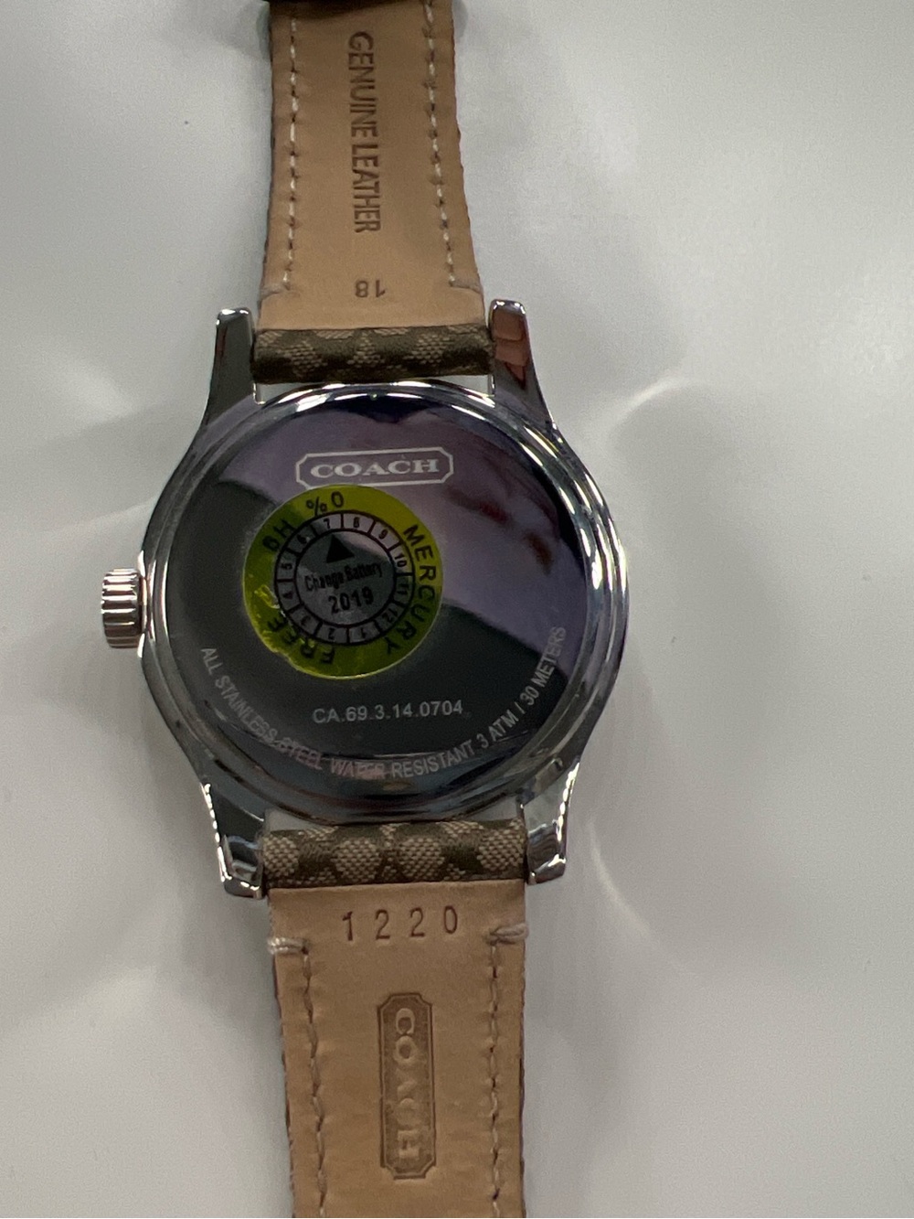 Coach Silver-Tone Watch with Khaki Signature Canvas Strap - Picture 2 of 4